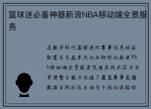 篮球迷必备神器新浪NBA移动端全景服务