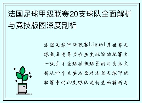 法国足球甲级联赛20支球队全面解析与竞技版图深度剖析