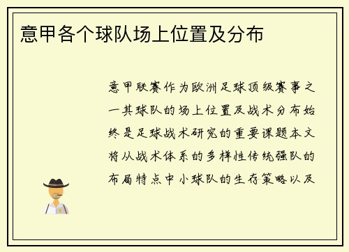 意甲各个球队场上位置及分布