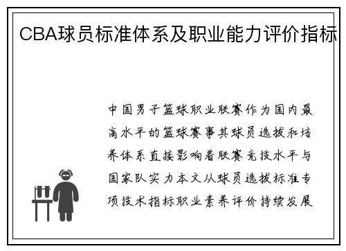 CBA球员标准体系及职业能力评价指标